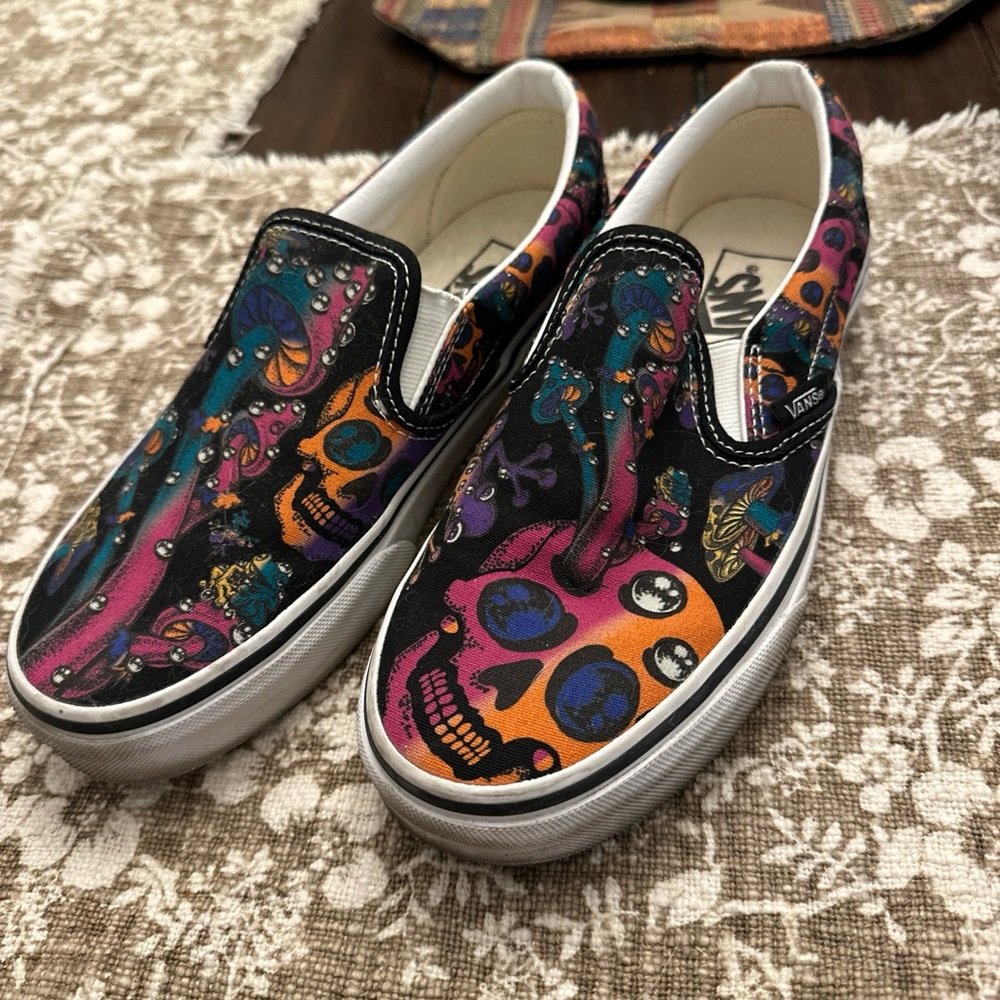 Vans Slip-On Shoes - Multicolor Skull Design